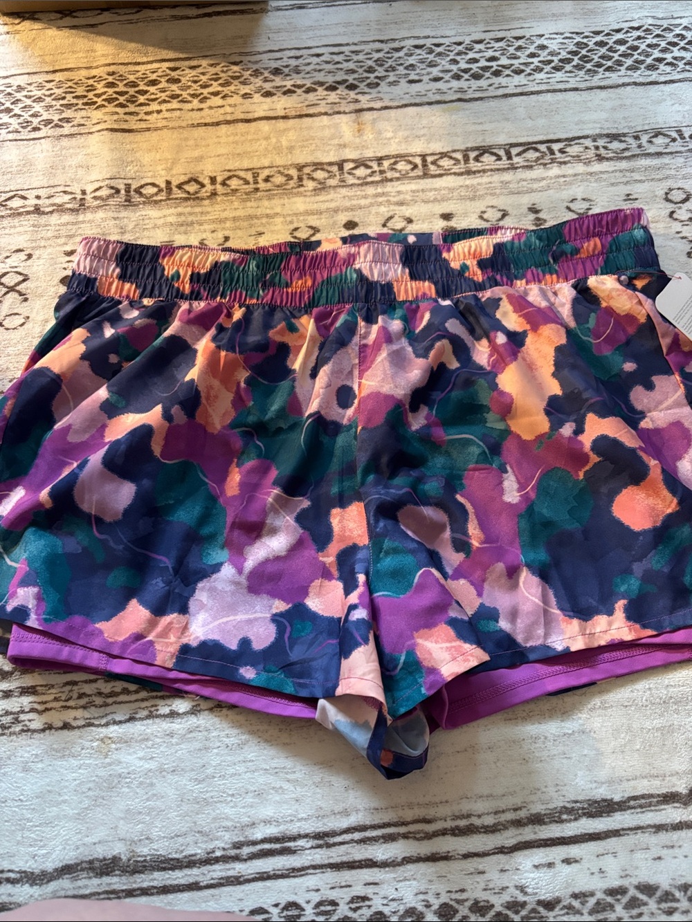 Reebok Purple Teal Coral Camo Athletic Shorts
